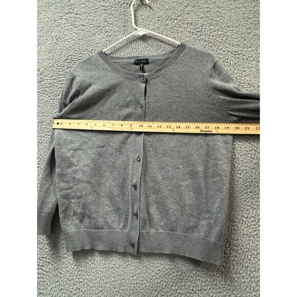Nicole Miller Cardigan Sweater Womens L Gray Long Sleeve Crew Button Up - Picture 4 of 10